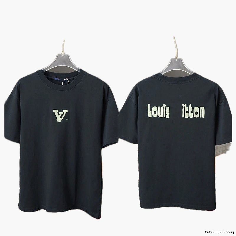 Louis Vuitton Letter Print Casual Style Black T-Shirt