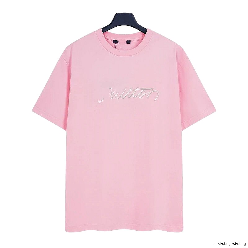 Louis Vuitton Minimalist Style Embroidered Pink T-Shirt