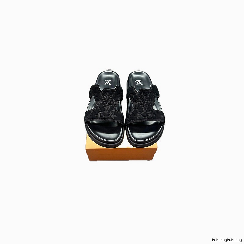 Louis Vuitton Monogram Light Luxury Style Black Slippers