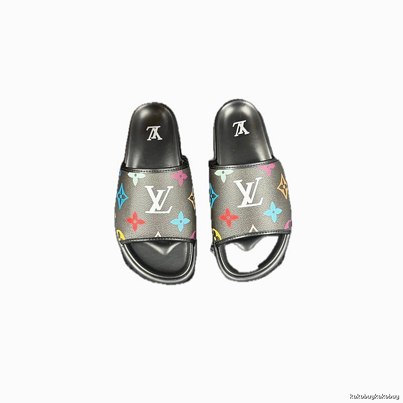 Louis Vuitton Monogram Street-style Black-based Multicolor Slide Sandals