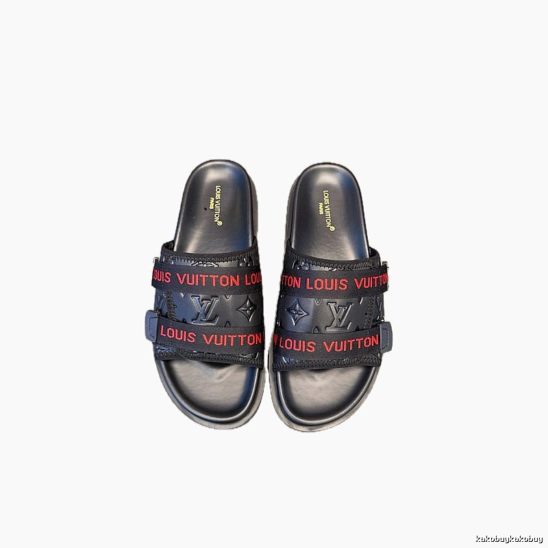 Louis Vuitton Monogram Trendy Black & Red Slide Slippers