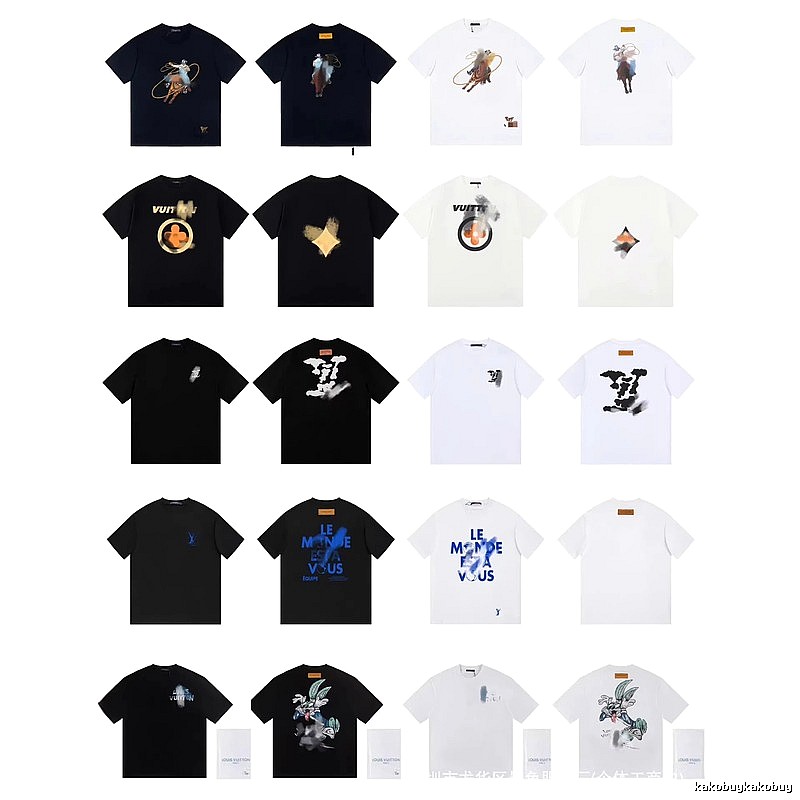 Louis Vuitton Streetwear Printed Black and White Short-sleeve T-shirt
