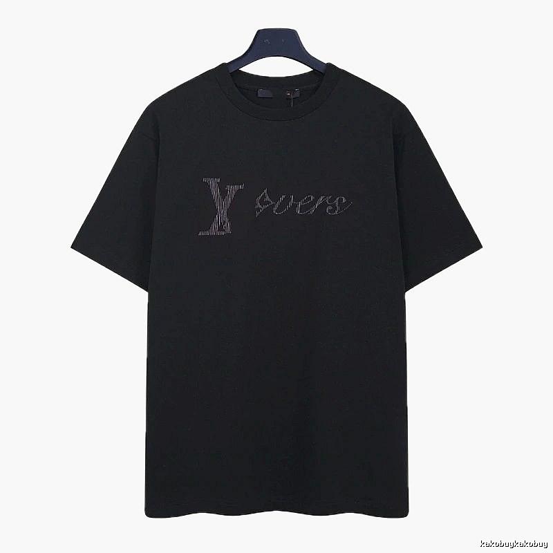 Louis Vuitton Trendy Black T-Shirt with Letter Embroidery