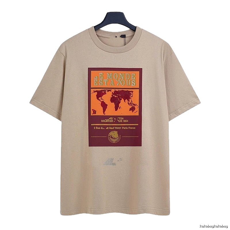 Louis Vuitton Vintage-style Map Print Khaki T-Shirt