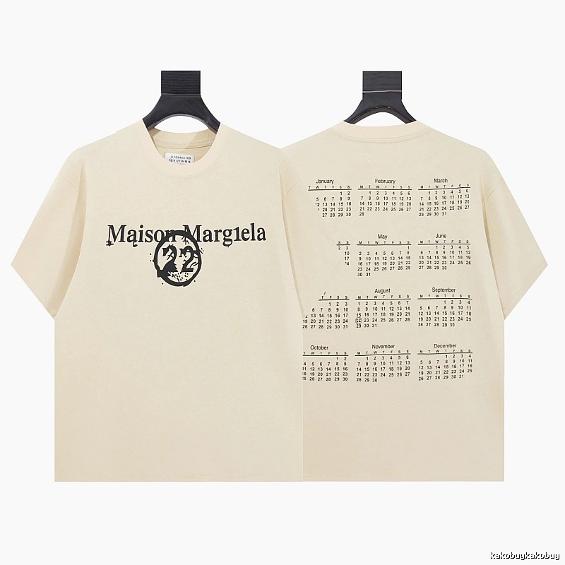 Maison Margiela Calendar Print High Street Style Beige T-Shirt