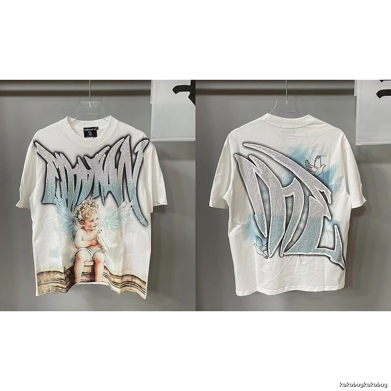 Mixed Emotion Angel Rhinestone Street-style White T-Shirt