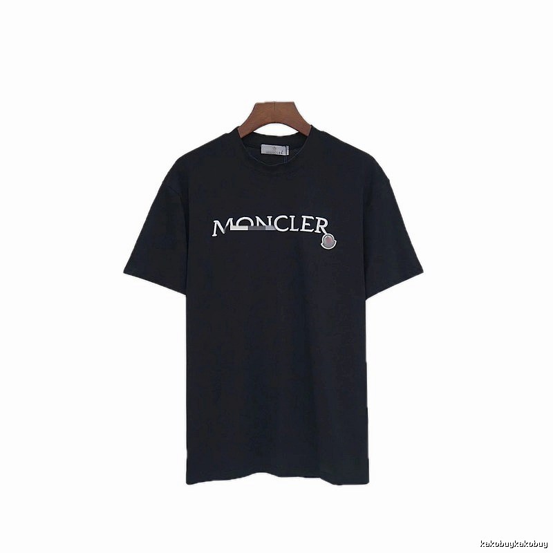 Moncler Embroidered Casual-Style Black T-Shirt