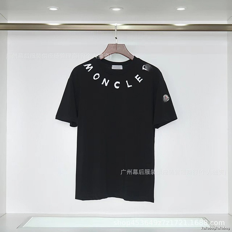 Moncler Letter Print Casual Style Black T-Shirt