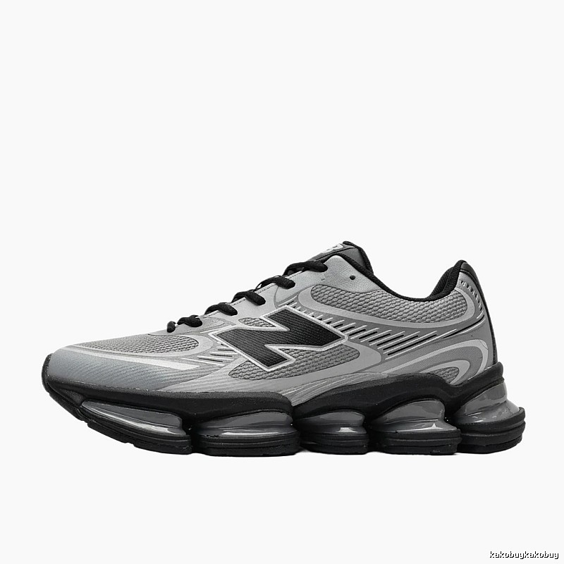New Balance retro-style grey and black athletic shoes.