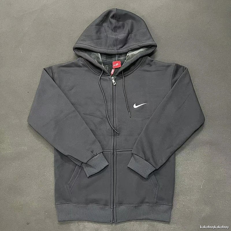 Nike Zip-Front Design Charcoal Black Zip Hoodie Travel Styling Swoosh