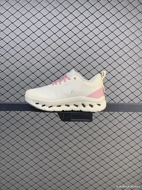 On White and Pink Cloud Runners and Rocker-Shaped Sole