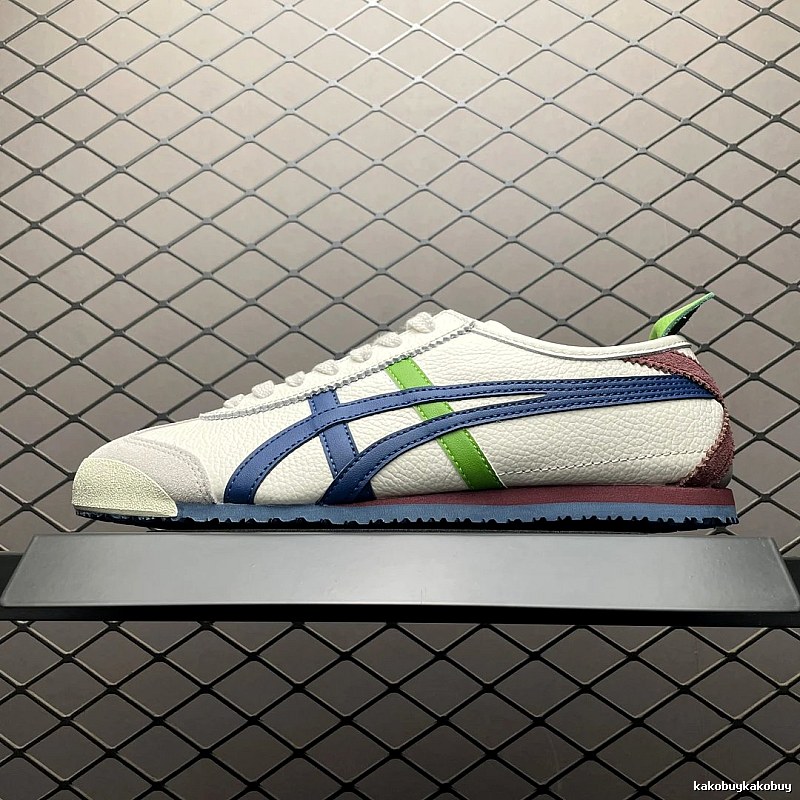 Onitsuka Tiger Cream, Navy and Green Low-Top Sneakers with Retro Court Shape