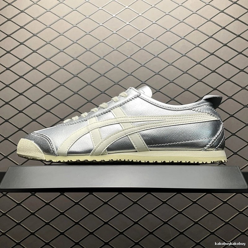 Onitsuka Tiger Low-Top Sneakers, Classic Lace-Up in Silver and Cream