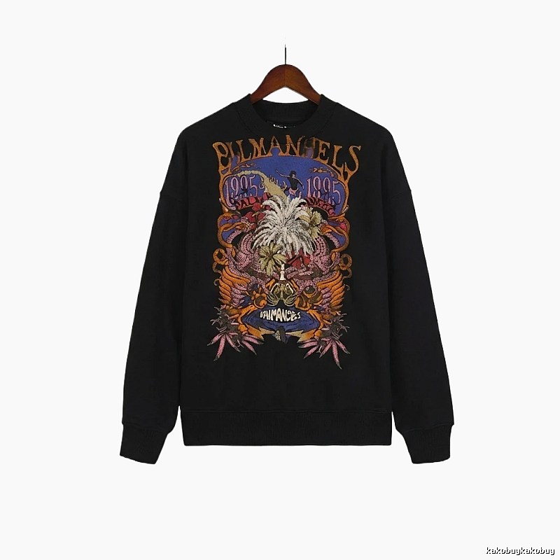 Palm Angels Printed Trendy and Cool Black Sweatshirt
