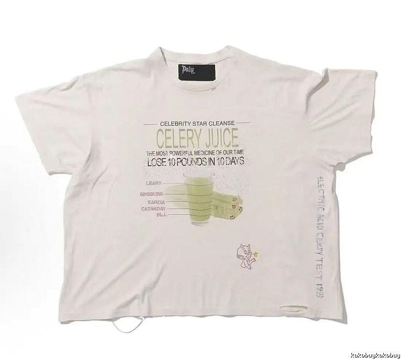 Paly Hollywood Celery Juice Print Vintage Style White T-Shirt