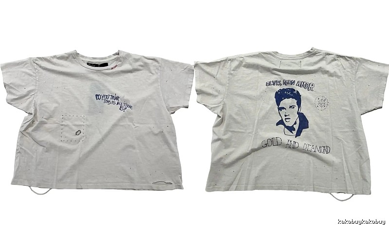 Paly Hollywood Elvis Vintage Distressed White T-Shirt