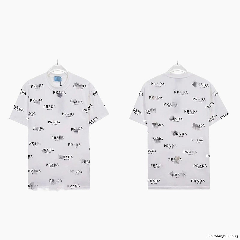 Prada All-over Print Streetwear Style White Short-sleeve T-Shirt