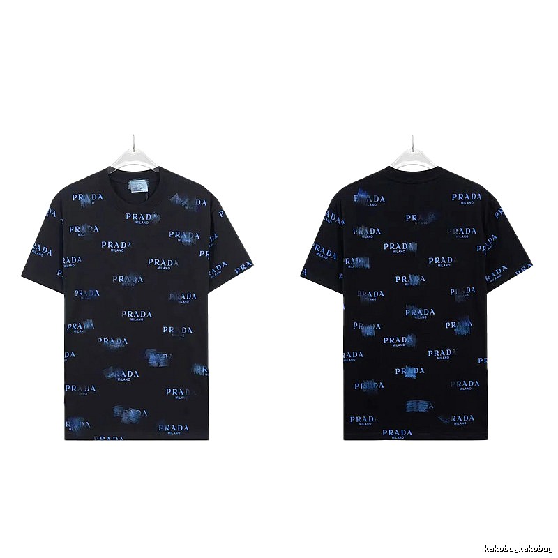 Prada All-over Printed Streetwear Style Black Short-sleeve T-shirt