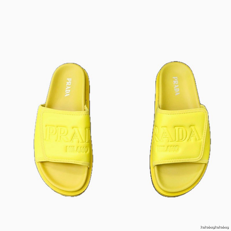 Prada Embossed Collection Minimalist Style Yellow Slide Sandals