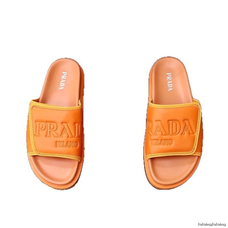Prada Embossed Light Luxury Style Orange Slide Sandals