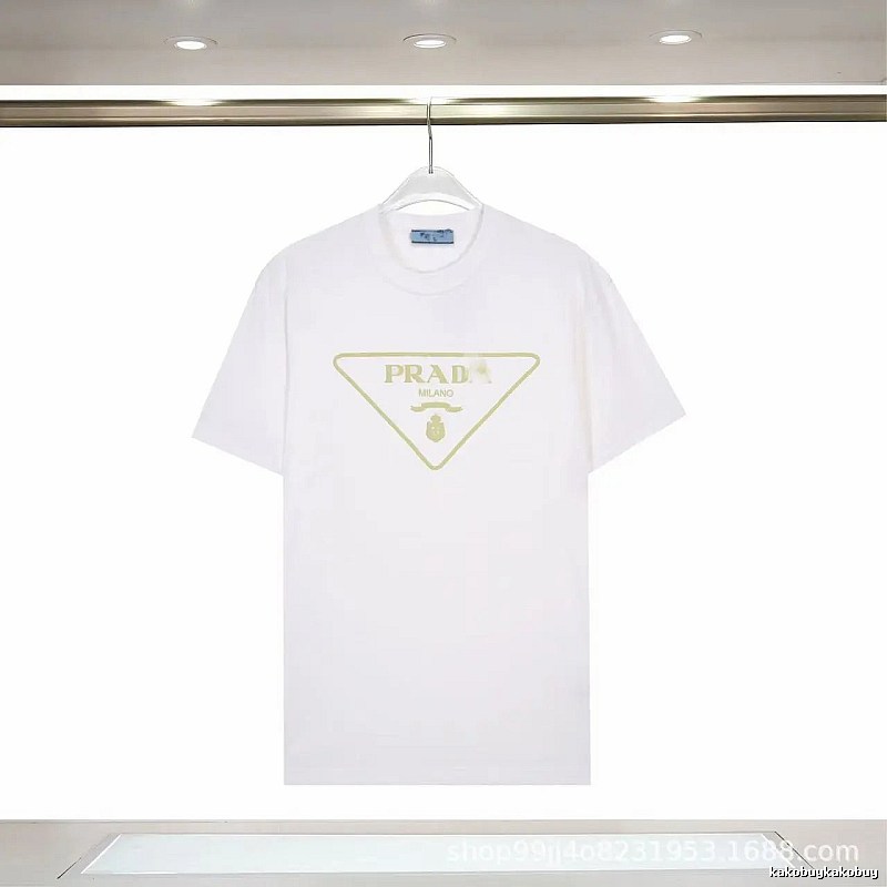 Prada Triangle Logo Casual Style White Short-sleeve T-shirt