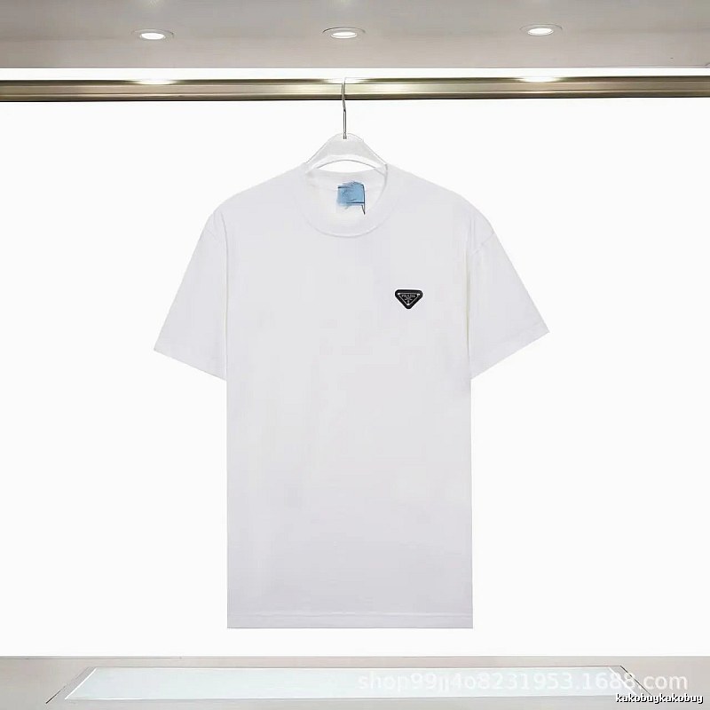 Prada Triangle Logo Minimalist Style White Short-sleeve T-shirt