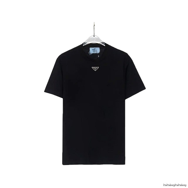 Prada Triangular Logo Minimalist Style Black Short-sleeve T-shirt