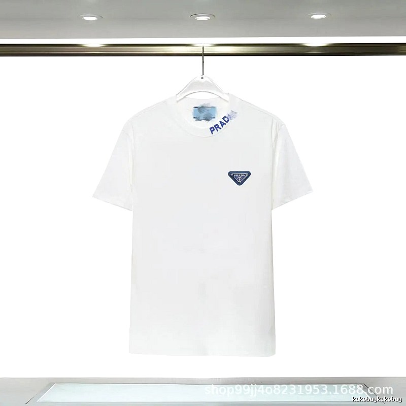 Prada Triangular Logo Minimalist Style White Short-sleeve T-shirt