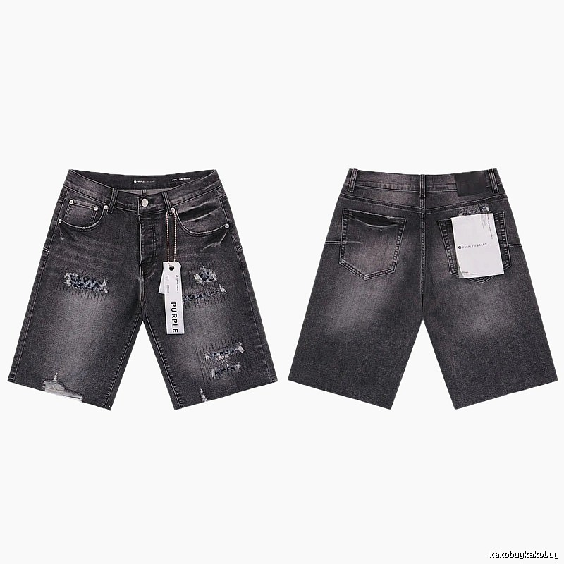 PurpleGodspeed High Street Ripped Black Gray Denim Shorts