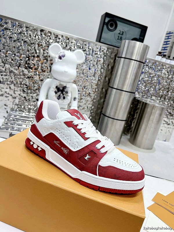 Red White Low-top Sneaker by Louis Vuitton with Red