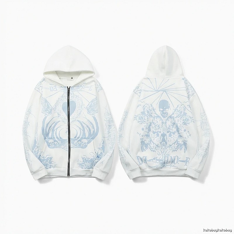 Revenge Skull Print White Hoodie