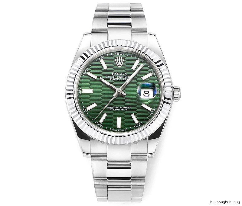 Rolex Datejust Automatic Watch with green fluted-pattern dial and oyster bracelet in Silver And Green