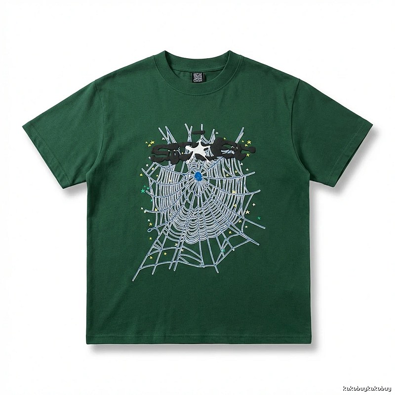 Sp5der Spider Web Print Dark Green T-shirt