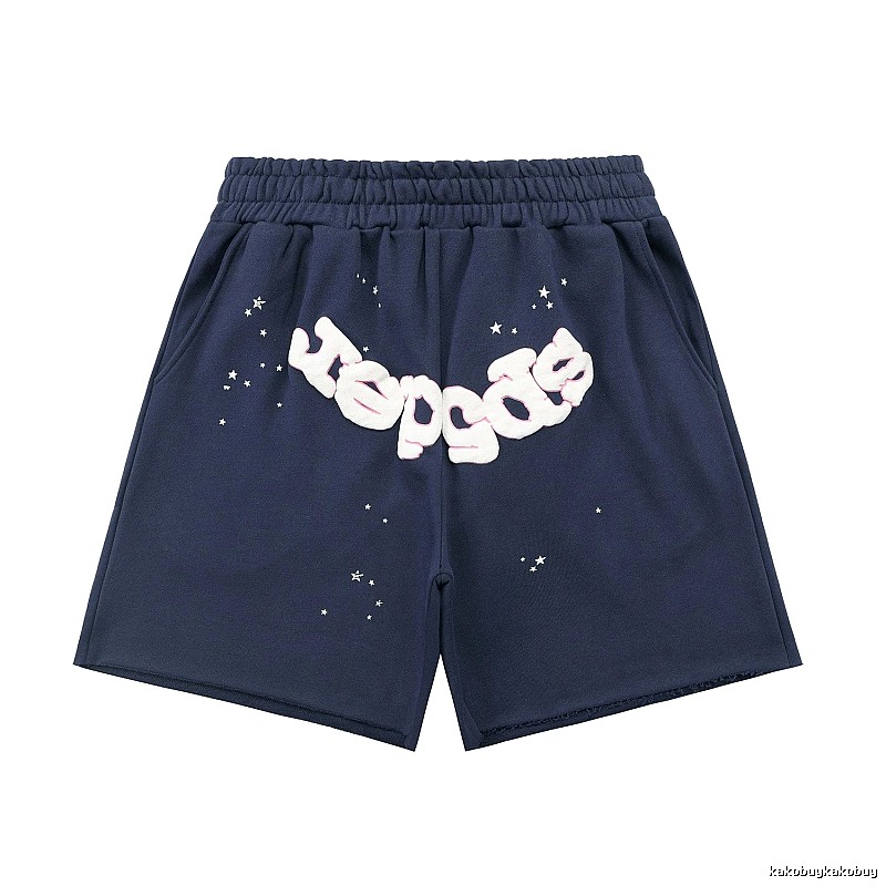Sp5der Star Print Shorts (Navy Blue)