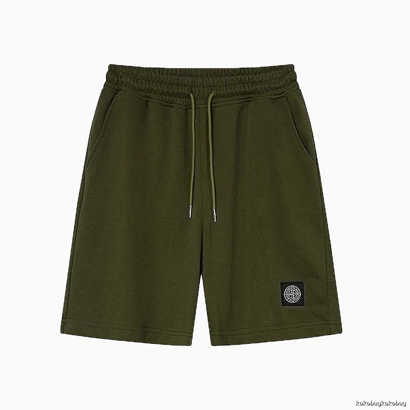 Stone Island Badge Casual Style Army Green Shorts