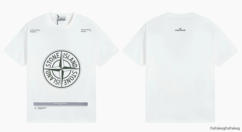 Stone Island Compass Print Casual Style White Short-sleeve T-shirt