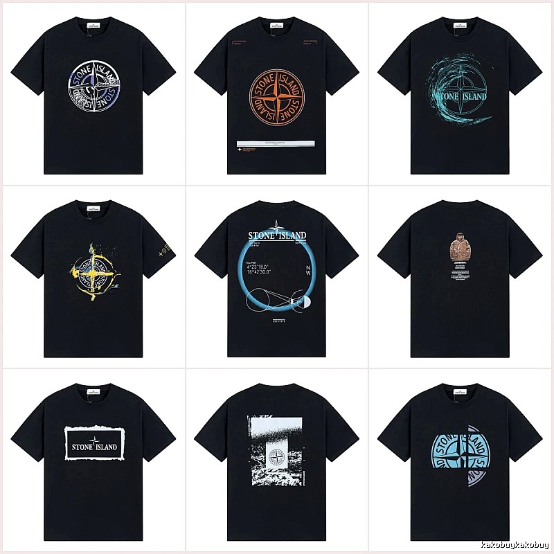 Stone Island Compass Print Street Style Black T-Shirt