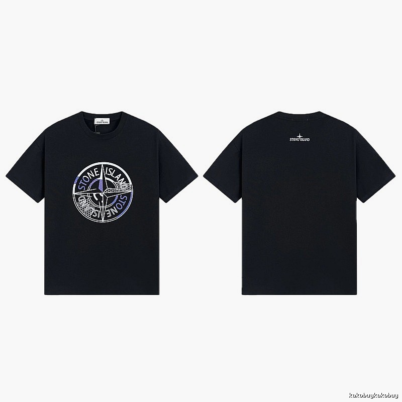 Stone Island Compass Print Street Style Black T-Shirt