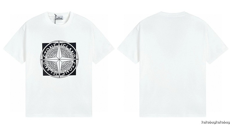 Stone Island Compass Print Street Style White T-Shirt