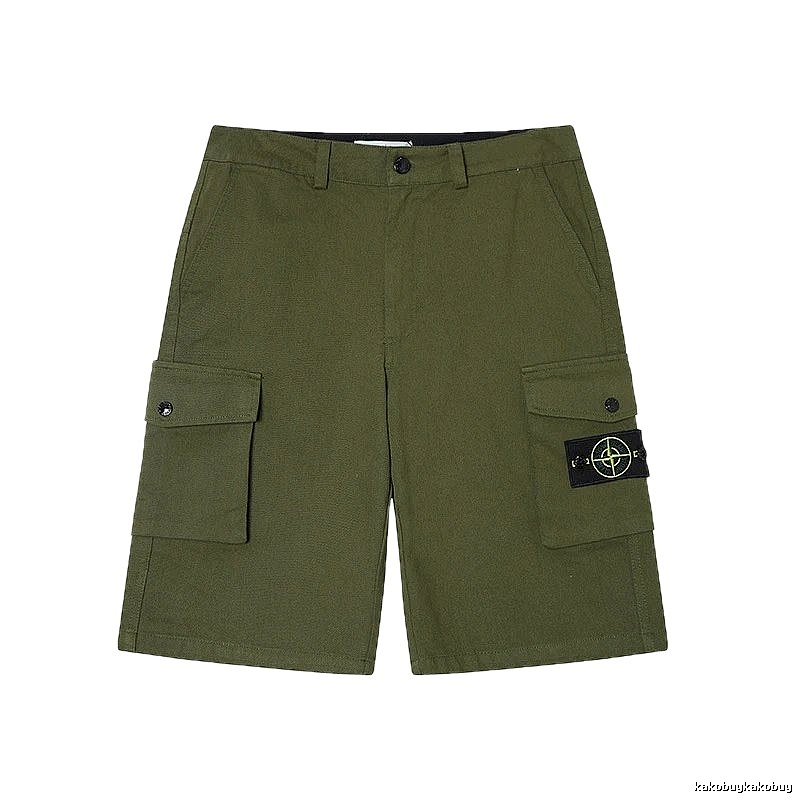 Stone Island Techwear Style Army Green Cargo Shorts