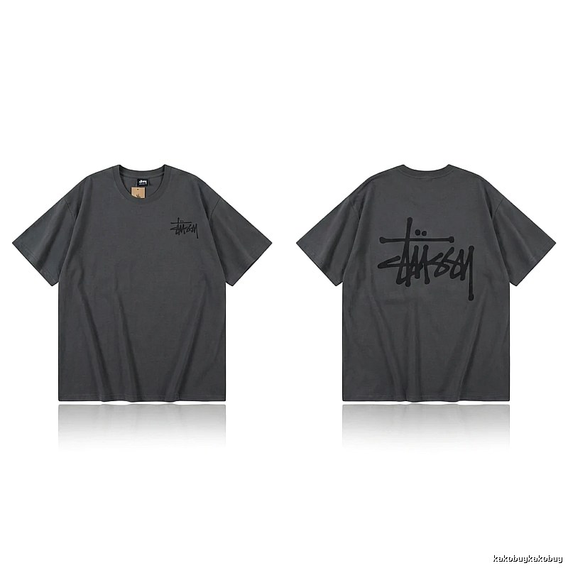 Stussy basic style simple style dark gray T-shirt