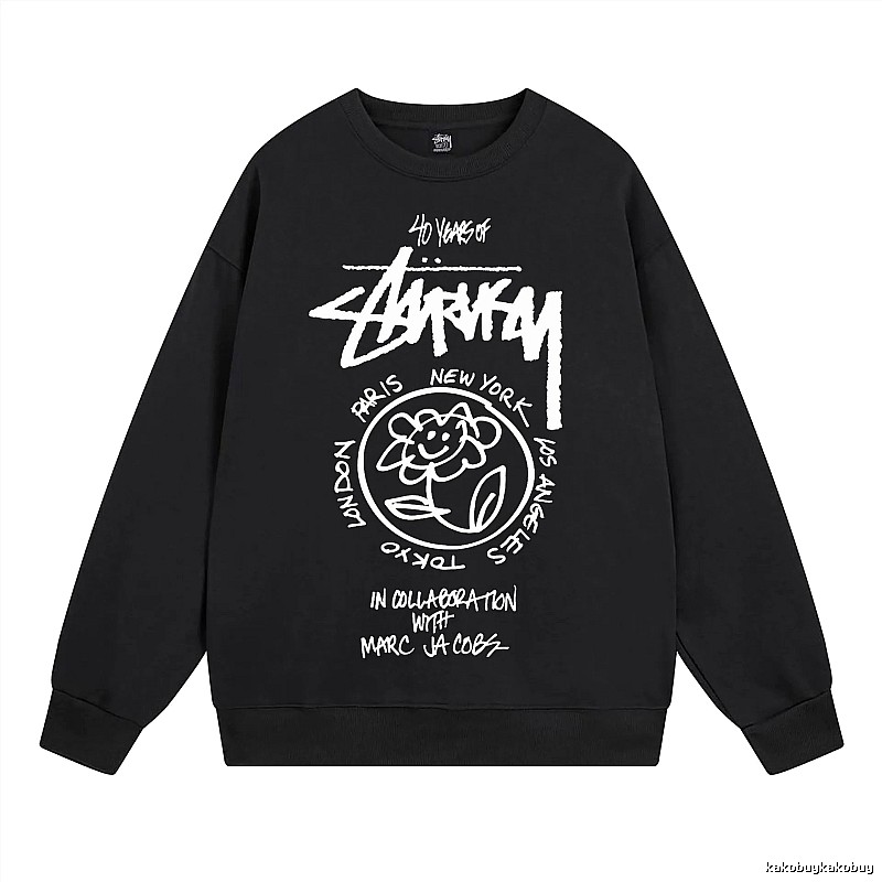 Stussy Black Style 539 Graphic SweatShirt Campus Look