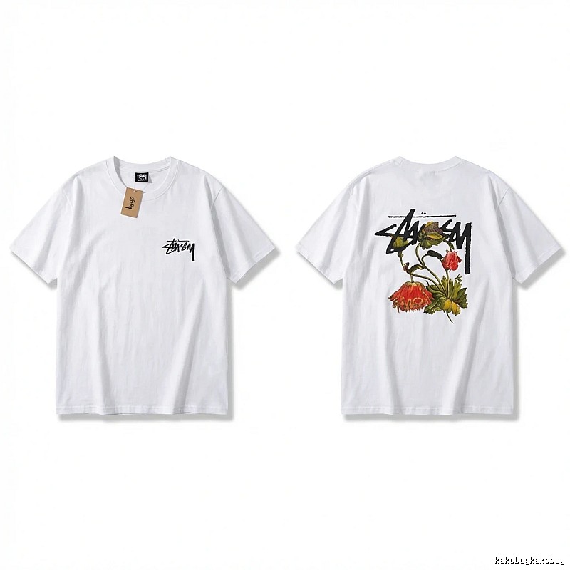 Stussy Floral Print White T-Shirt