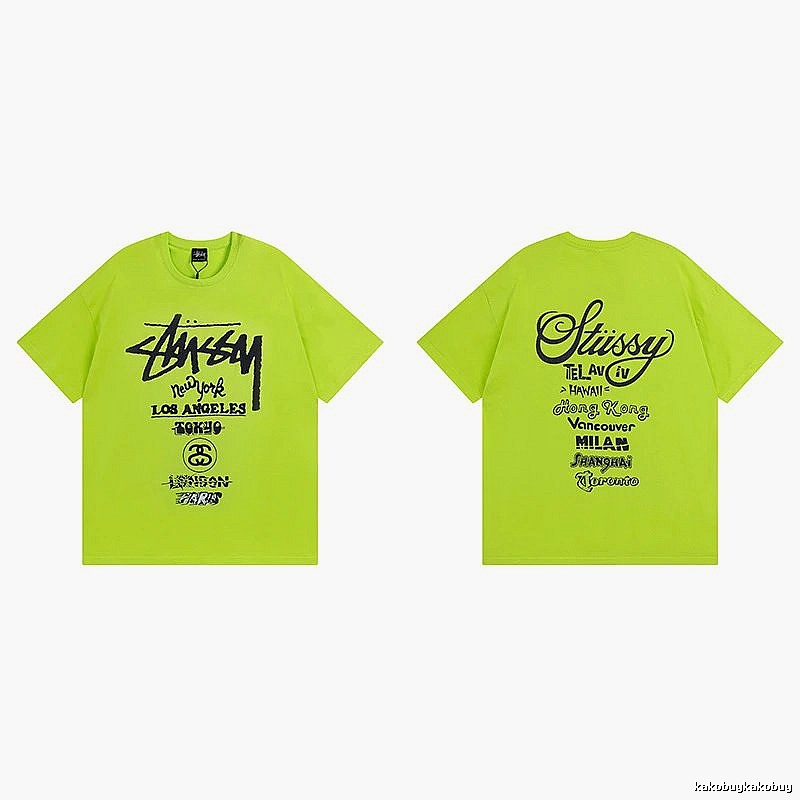 Stussy Fluorescent Green Spider Graphic T-Shirt Soft Neutral Logo