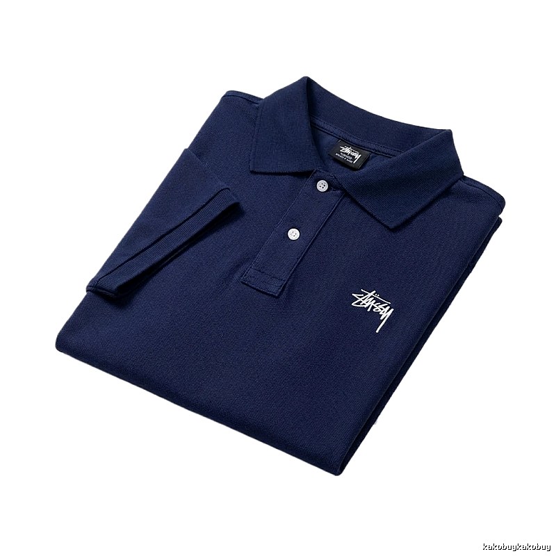 Stussy minimalist style navy blue POLO shirt