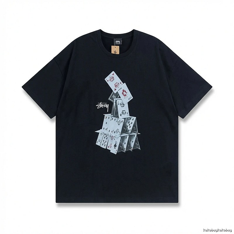 Stussy playing card series trendy black T-shirt