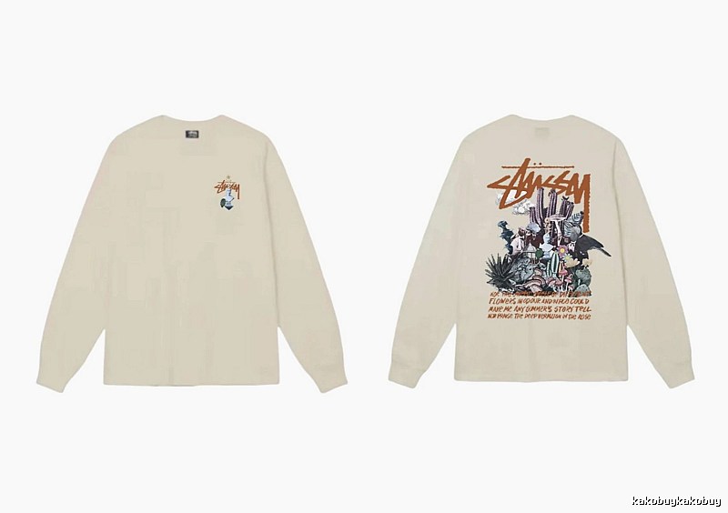 Stussy Print Retro Style Long-Sleeve (Off-White)
