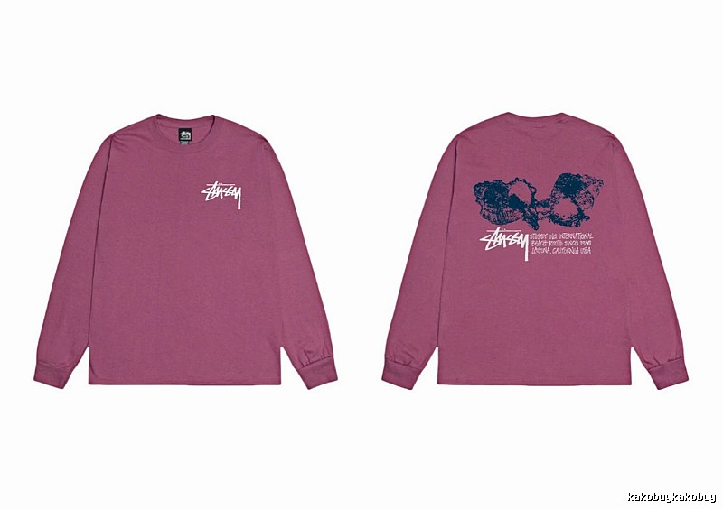 Stussy printed retro style rose red long sleeves