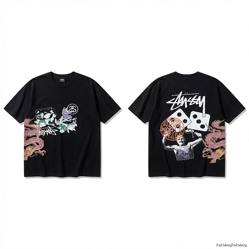 Stussy-printed trendy black T-shirt