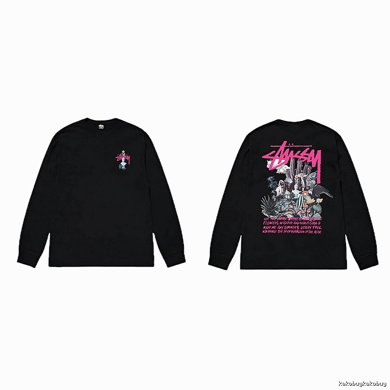 Stussy-printed trendy black T-shirt
